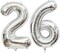 40 Inch Silver 26 Number Balloons – Giant Jumbo Foil Mylar Helium Balloons for 26th or 62nd Birthday, Anniversary, and Party Decorations (Silver 26)
